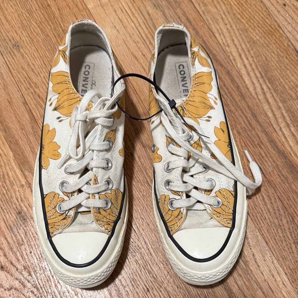 Converse White and Yellow Floral Sneakers